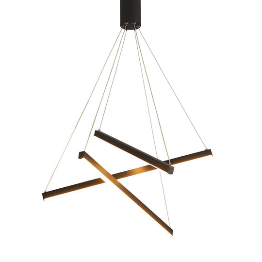 Minimalist Black Led Chandelier: Stylish Metal Suspension Lamp For Lobby