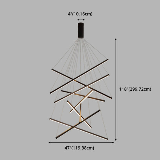 Black Sticks Led Chandelier Light Novelty Minimalist Metal Suspension Lamp For Lobby