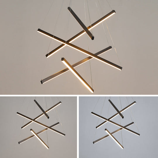 Minimalist Black Led Chandelier: Stylish Metal Suspension Lamp For Lobby
