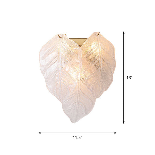 Frosted Glass Leaf-Shaped Wall Sconce Light With 3 Bulbs - Modern White Hallway Fixture