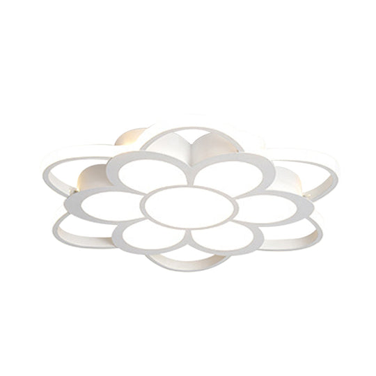 Warm/White/3 Color Led Crystal Flush Light - Simple White Floral Living Room Mount Lamp Multiple
