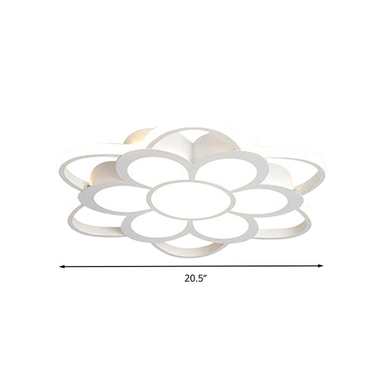 Warm/White/3 Color Led Crystal Flush Light - Simple White Floral Living Room Mount Lamp Multiple