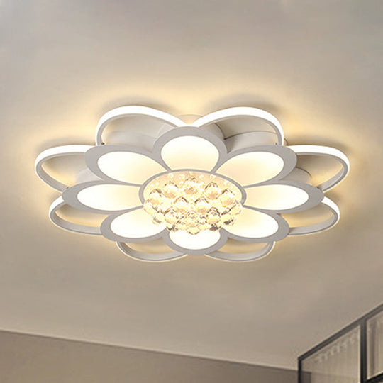 Warm/White/3 Color Led Crystal Flush Light - Simple White Floral Living Room Mount Lamp Multiple