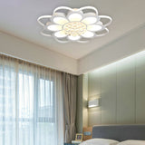 Warm/White/3 Color Led Crystal Flush Light - Simple White Floral Living Room Mount Lamp Multiple