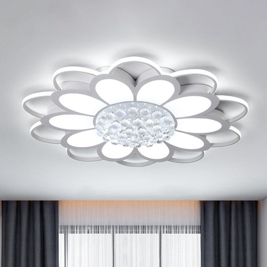 Warm/White/3 Color Led Crystal Flush Light - Simple White Floral Living Room Mount Lamp Multiple