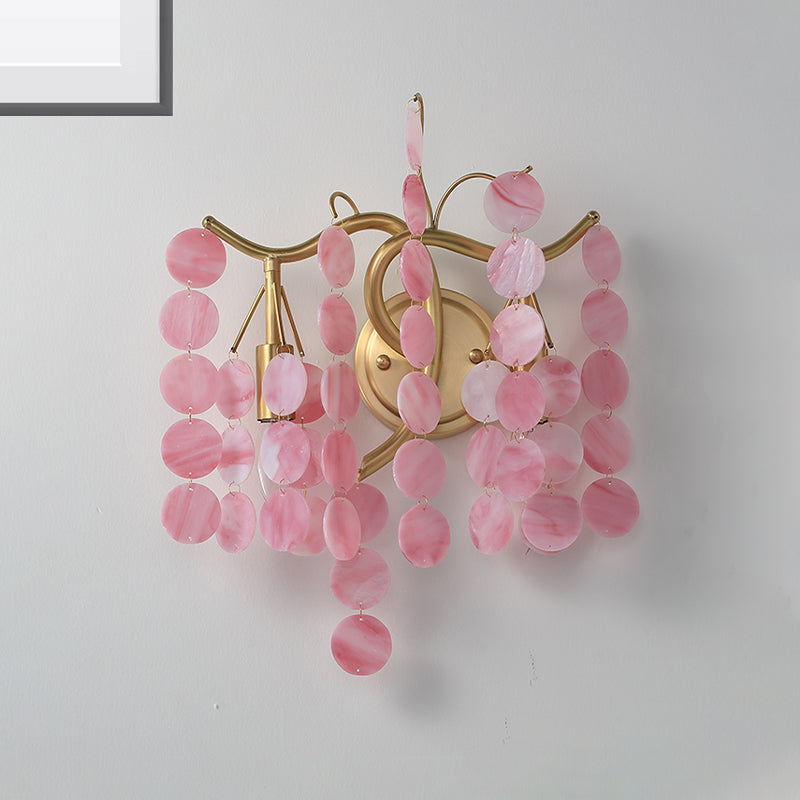 Modern Branch Design Bedroom Wall Lamp - Blue/Pink Glass 2 Lights Open Bulb Pink