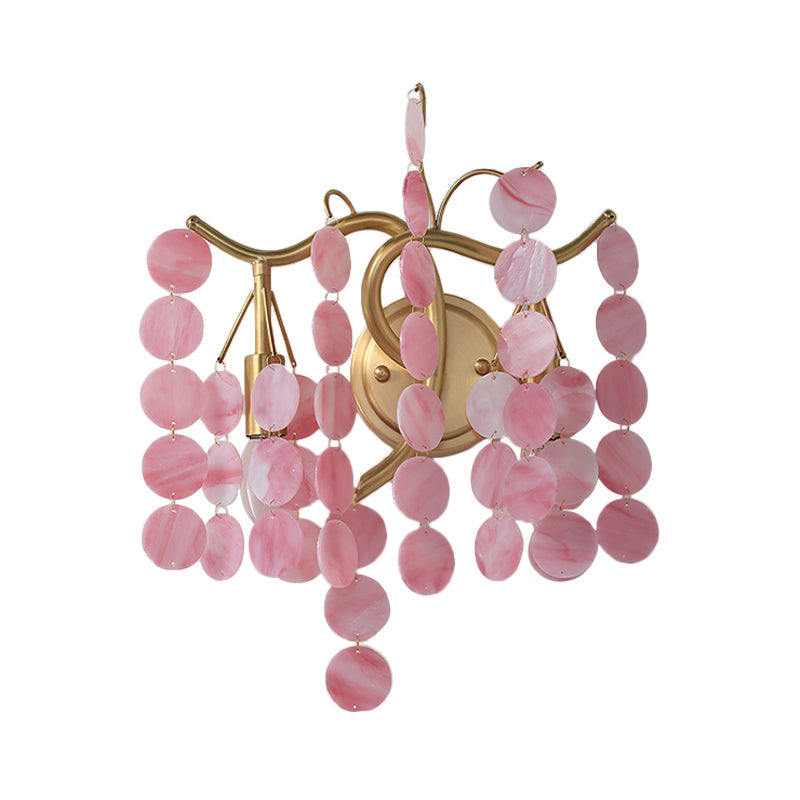 Modern Branch Design Bedroom Wall Lamp - Blue/Pink Glass 2 Lights Open Bulb