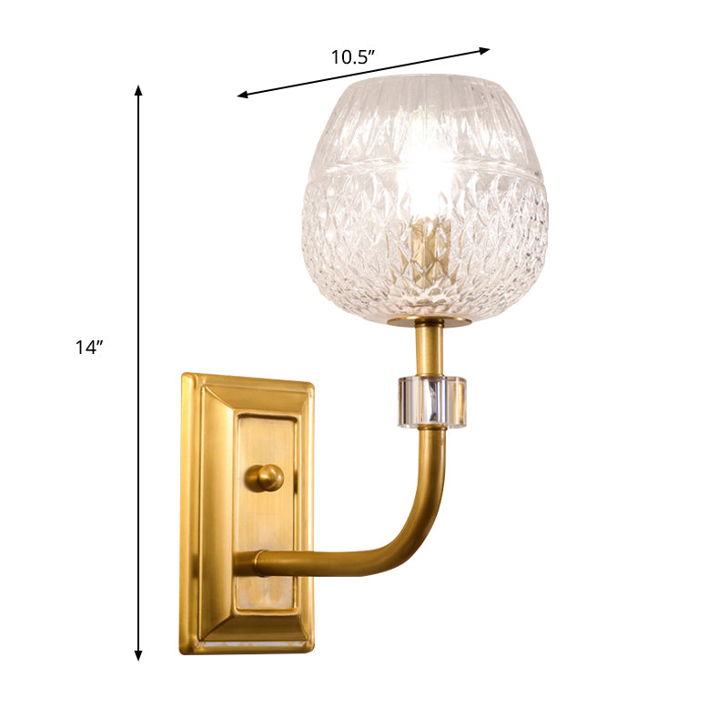 Contemporary Gold Finish Dome Foyer Wall Sconce With Clear Lattice Glass