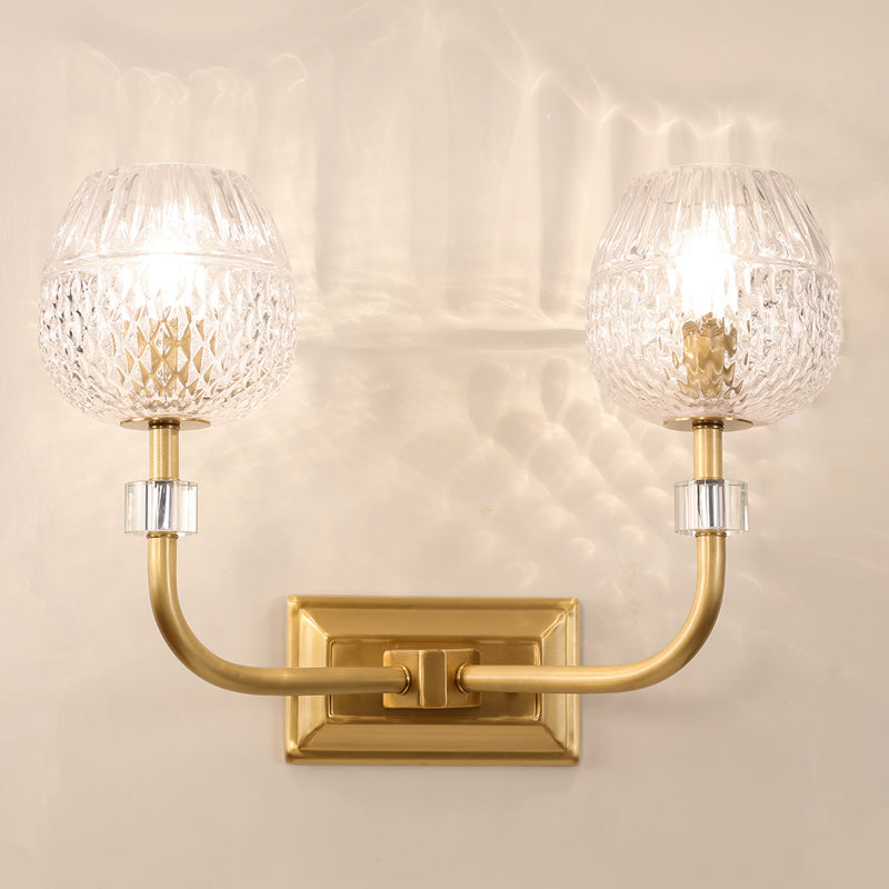 Contemporary Gold Finish Dome Foyer Wall Sconce With Clear Lattice Glass