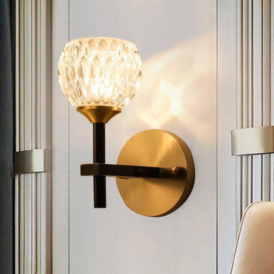 Modern Black And Gold Wall Light With Clear Dimpled Glass For Living Room