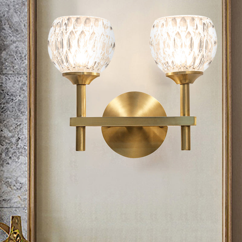 Modern Black And Gold Wall Light With Clear Dimpled Glass For Living Room