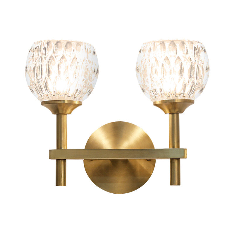 Modern Black And Gold Wall Light With Clear Dimpled Glass For Living Room