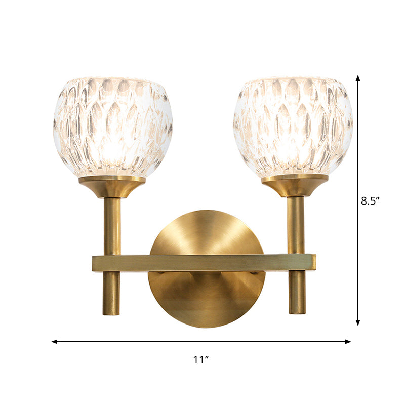 Modern Black And Gold Wall Light With Clear Dimpled Glass For Living Room