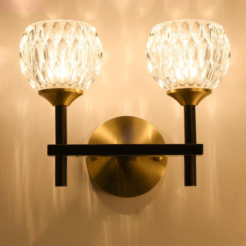 Modern Black And Gold Wall Light With Clear Dimpled Glass For Living Room 2 /