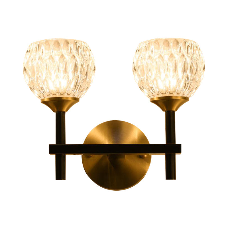 Modern Black And Gold Wall Light With Clear Dimpled Glass For Living Room