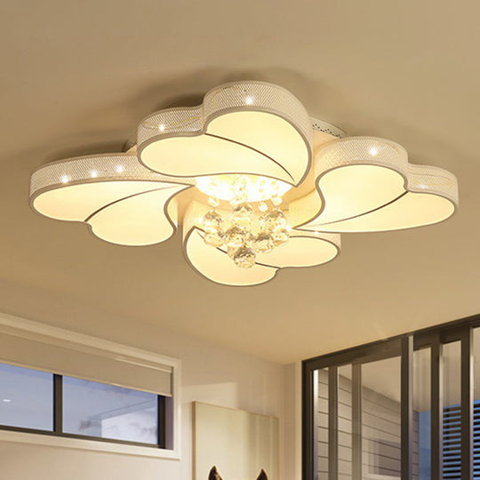 Led Flower - Shaped Flush Light Fixture In White Crystal - 20.5’/24.5’/28.5’ Width Simple