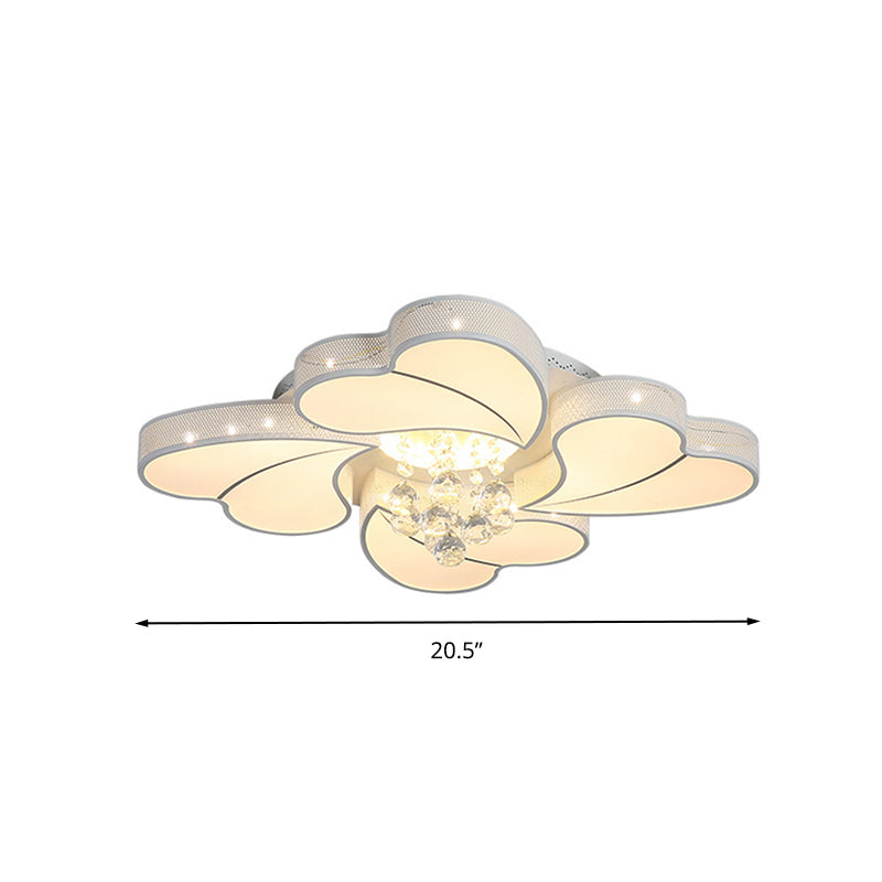 Led Flower - Shaped Flush Light Fixture In White Crystal - 20.5’/24.5’/28.5’ Width Simple