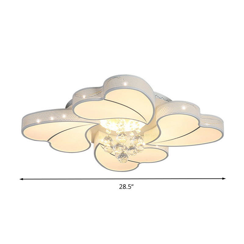 Led Flower-Shaped Flush Light Fixture In White Crystal - 20.5/24.5/28.5 Width Simple Mounting Ideal