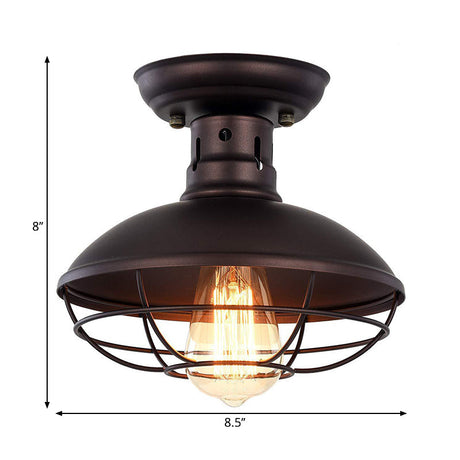 Barn Shade Kitchen Semi Mount Light With Antique Bronze Finish