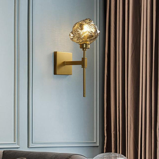 Irregular Shade Wall Sconce - Modern Indoor Light Fixture With Amber/Smoke Gray Glass 1 Head Lamp