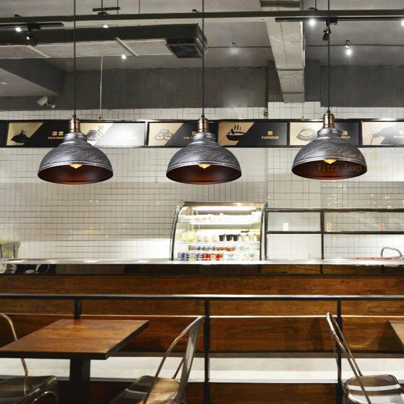 Industrial Style Metallic Pendant Ceiling Light - 12’/14’/16’ Dia 1 Bowl Shade Black/White Inner