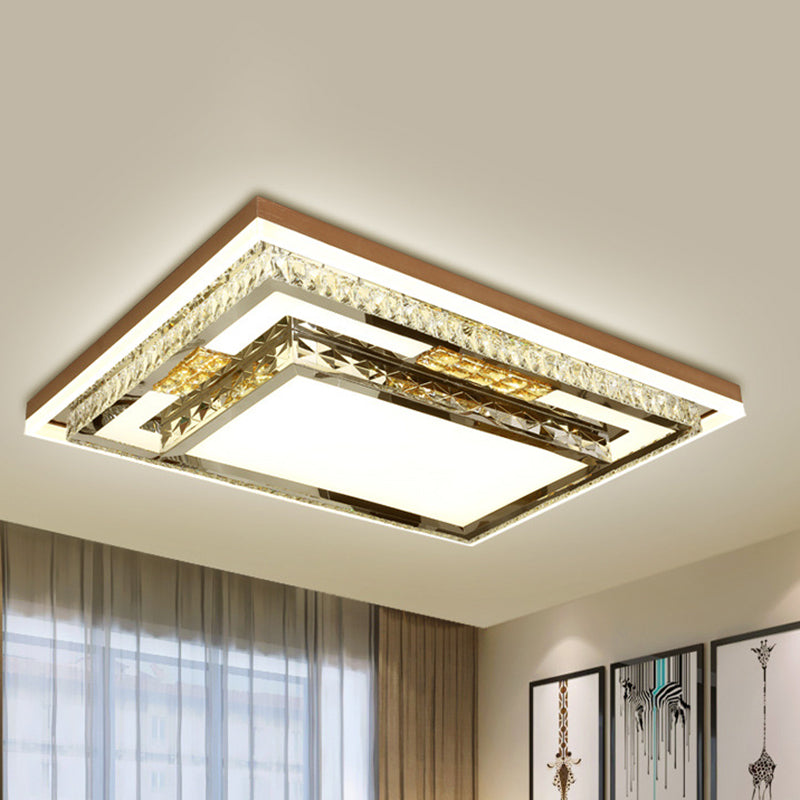 Simple Crystal Flush Mount Lamp: Led Ceiling Fixture In White / 37.5 Rectangle