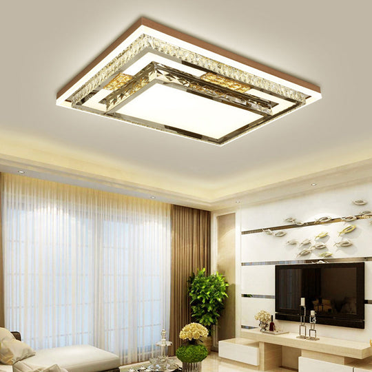 Simple Crystal Flush Mount Lamp: Led Ceiling Fixture In White