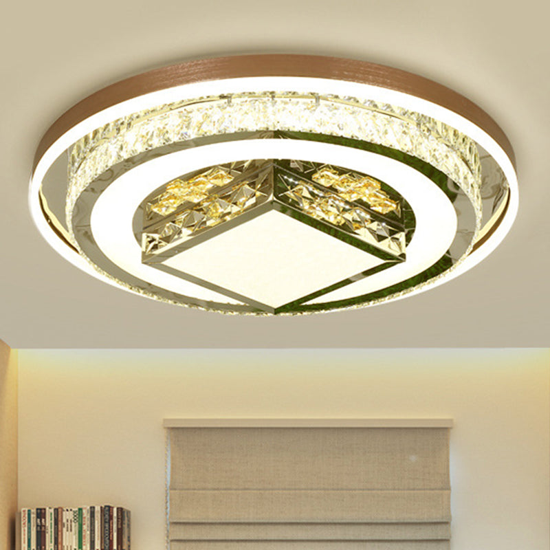 Simple Crystal Flush Mount Lamp: Led Ceiling Fixture In White / 23.5 Round