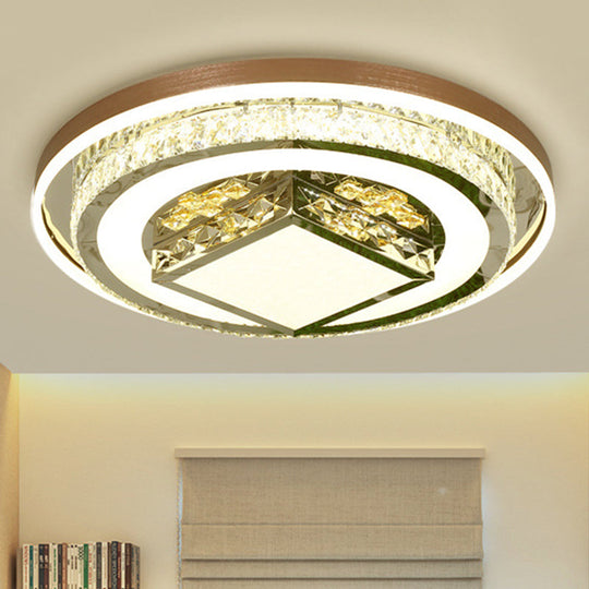 Simple Crystal Flush Mount Lamp: Led Ceiling Fixture In White / 23.5 Round