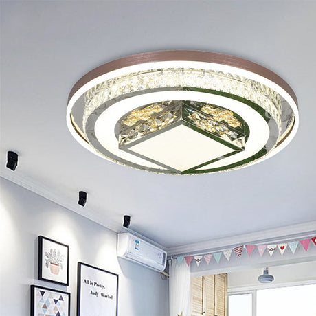 Simple Crystal Flush Mount Lamp: Led Ceiling Fixture In White