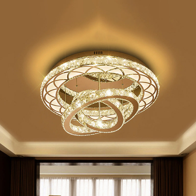 Modern Led Crystal Flush Mount Ceiling Lamp In Chrome - 23.5/31.5 Wide Ring Ideal For Living Room