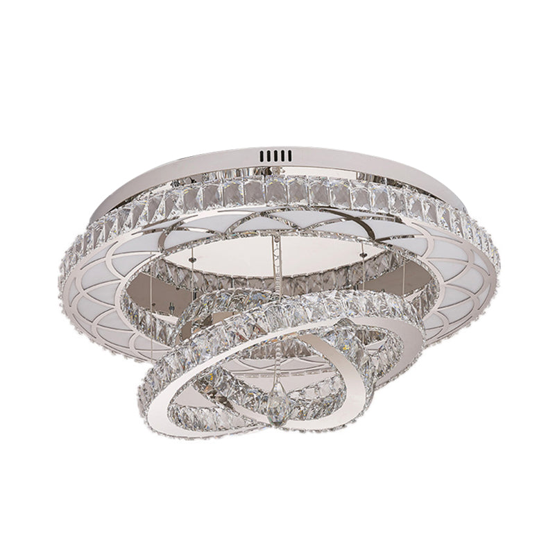 Modern Led Crystal Flush Mount Ceiling Lamp In Chrome - 23.5’/31.5’ Wide Ring Ideal For Living Room