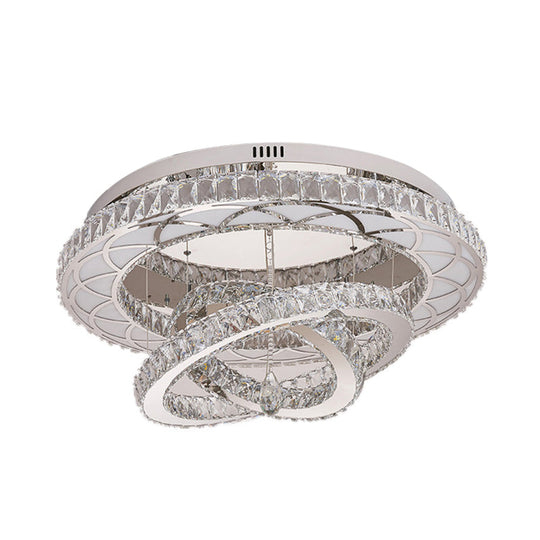 Modern Led Crystal Flush Mount Ceiling Lamp In Chrome - 23.5’/31.5’ Wide Ring Ideal For Living Room