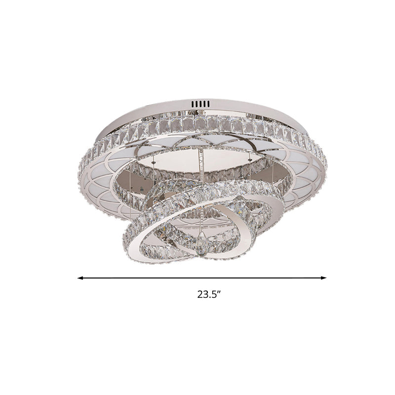 Modern Led Crystal Flush Mount Ceiling Lamp In Chrome - 23.5/31.5 Wide Ring Ideal For Living Room