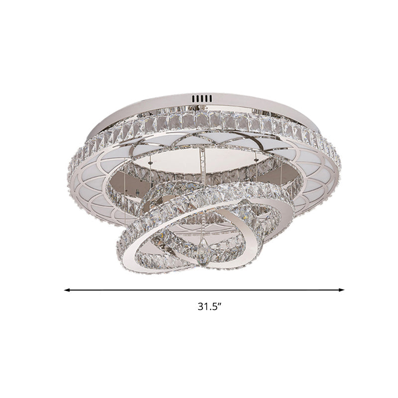 Modern Led Crystal Flush Mount Ceiling Lamp In Chrome - 23.5/31.5 Wide Ring Ideal For Living Room