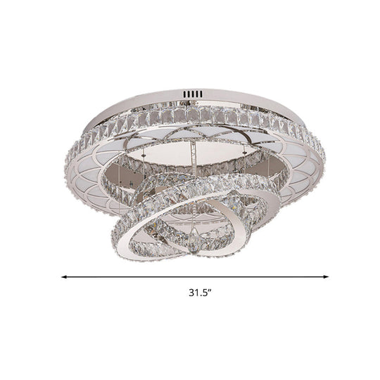 Modern Led Crystal Flush Mount Ceiling Lamp In Chrome - 23.5/31.5 Wide Ring Ideal For Living Room