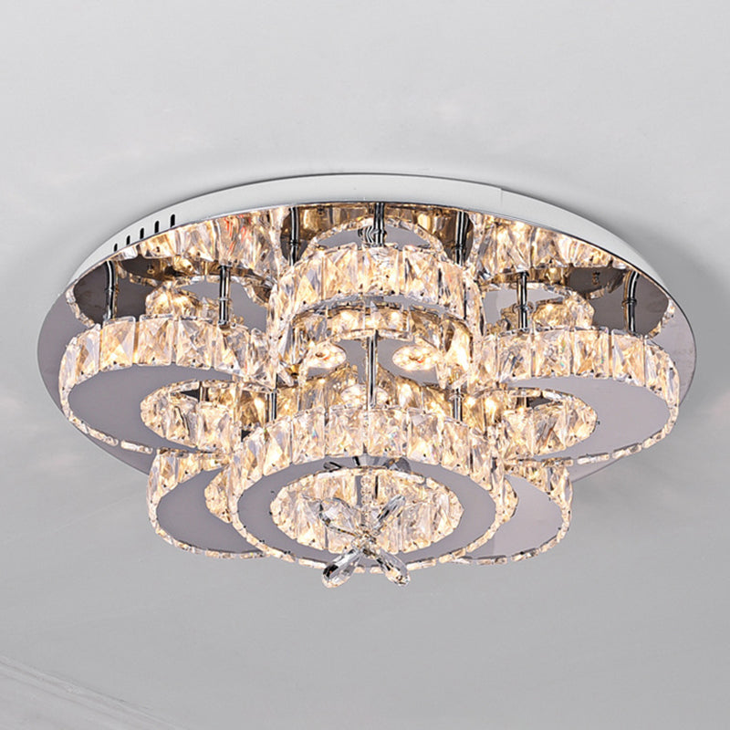 Modern Led Flush Ceiling Light: Floral-Like Crystal Mount In Chrome For Living Room - 23.5/31.5 Wide