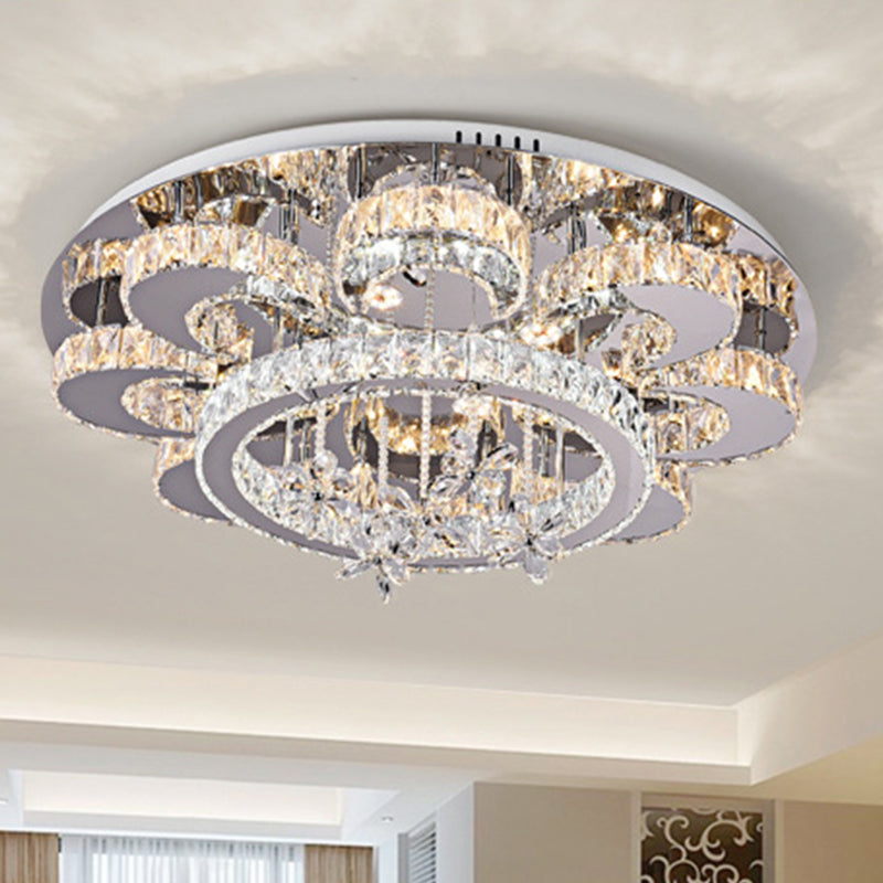 Modern Led Flush Ceiling Light: Floral-Like Crystal Mount In Chrome For Living Room - 23.5/31.5 Wide