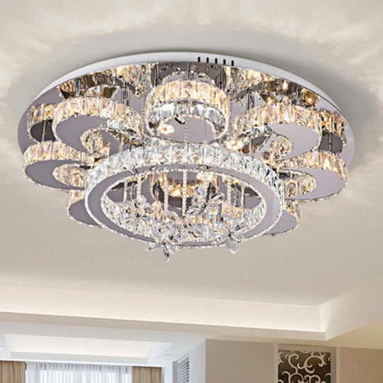 Modern Led Flush Ceiling Light: Floral-Like Crystal Mount In Chrome For Living Room - 23.5/31.5 Wide