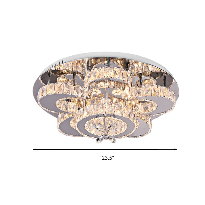 Modern Led Flush Ceiling Light: Floral-Like Crystal Mount In Chrome For Living Room - 23.5/31.5 Wide