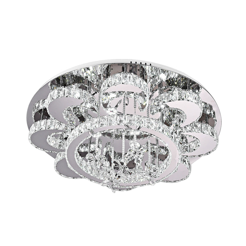 Modern Led Flush Ceiling Light: Floral - Like Crystal Mount In Chrome For Living Room -