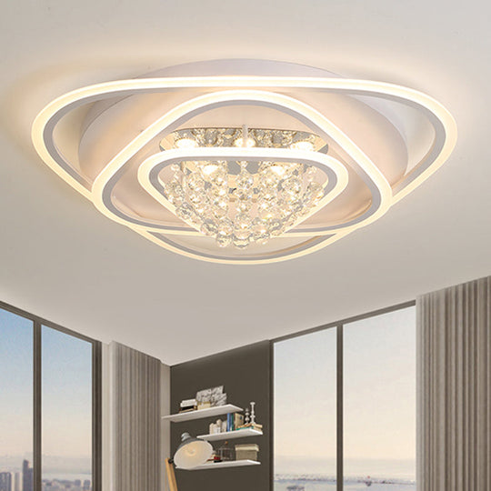 Led Triangle Crystal Ceiling Lamp - Simple & Stylish Flush Mount Fixture In Warm/White Light (3