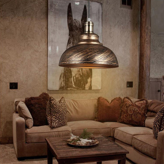 Industrial Style Metallic Pendant Ceiling Light - 12’/14’/16’ Dia 1 Bowl Shade Black/White