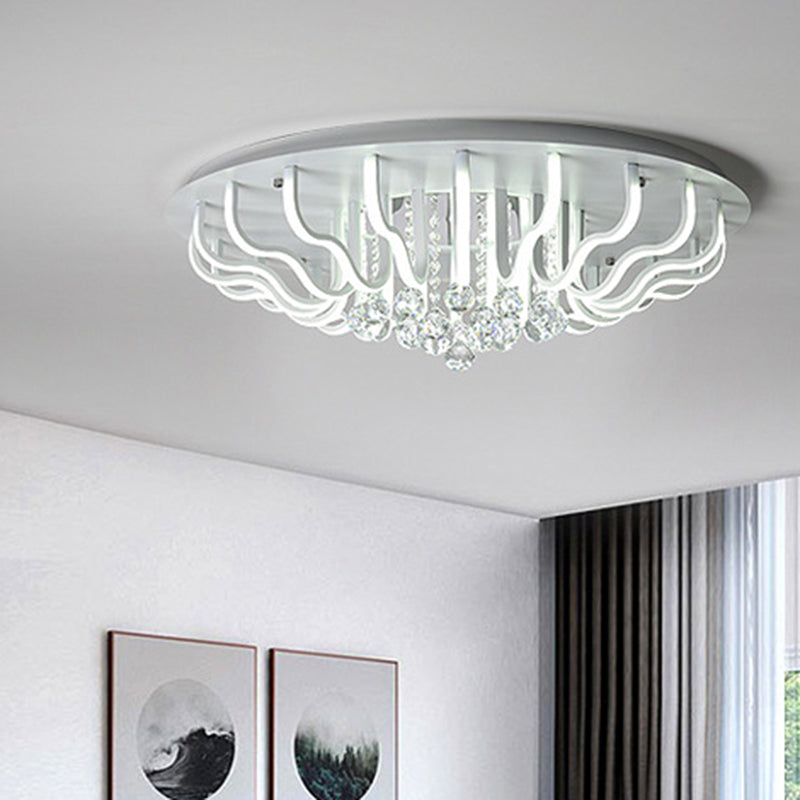 Curved Acrylic Flush Mount Led Ceiling Lamp In White: Simple Modern Design (27/31.5 W Warm/White