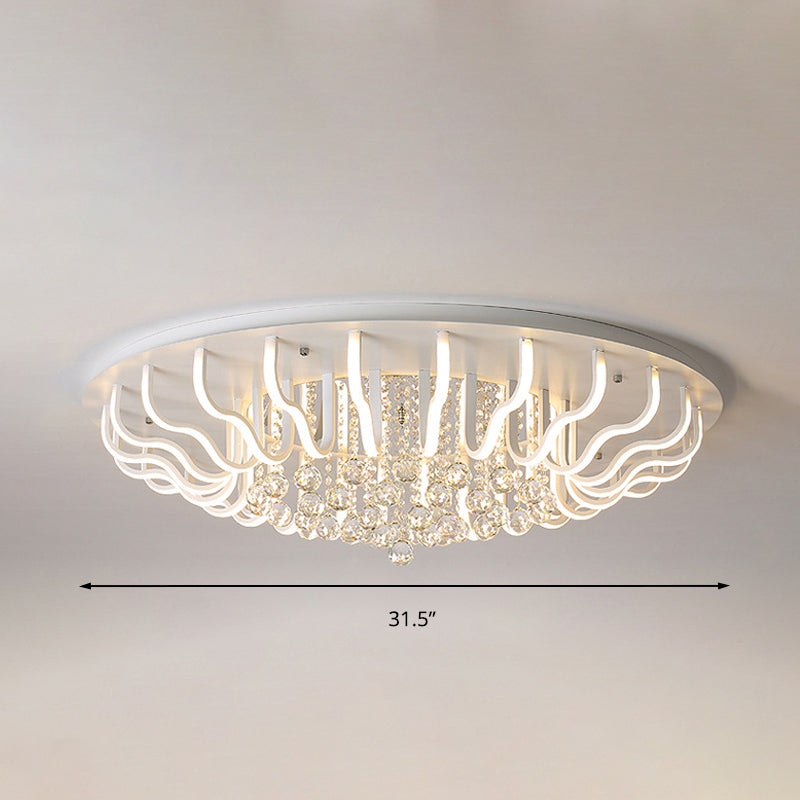 Curved Acrylic Flush Mount Led Ceiling Lamp In White: Simple Modern Design (27’/31.5’ W