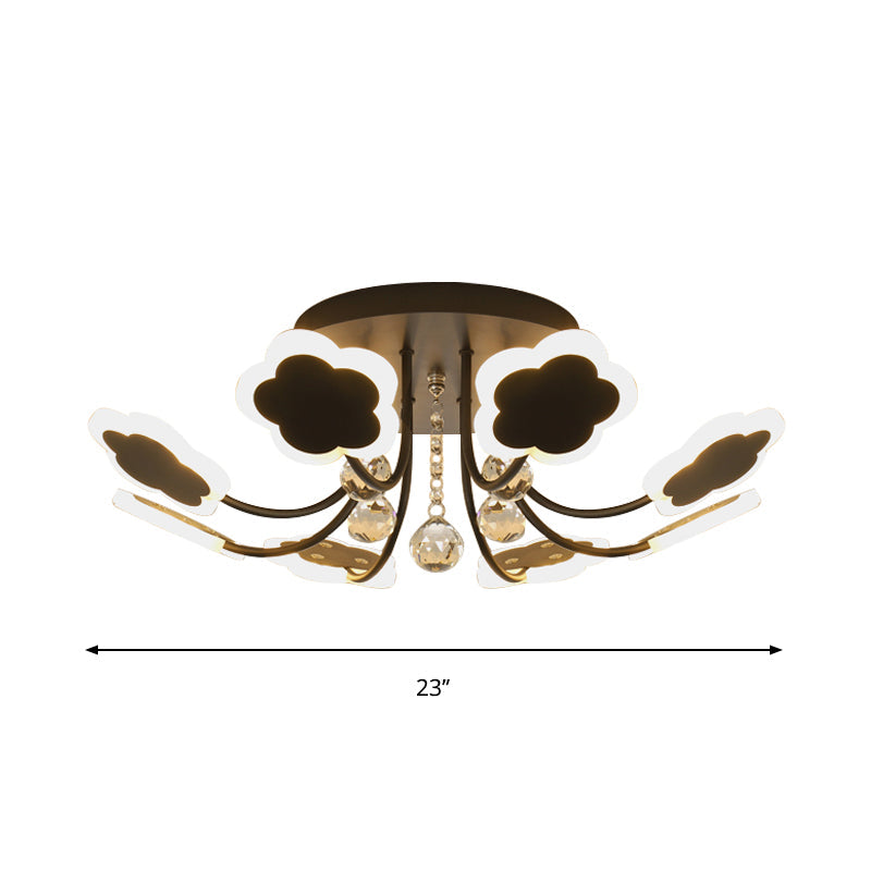 Semi - Mount Petal - Shaped Acrylic Led Ceiling Lamp With Crystal Draping - Black/White 23’/27’