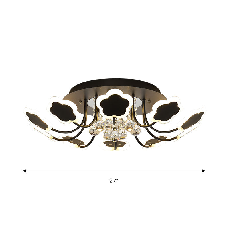 Semi - Mount Petal - Shaped Acrylic Led Ceiling Lamp With Crystal Draping - Black/White 23’/27’