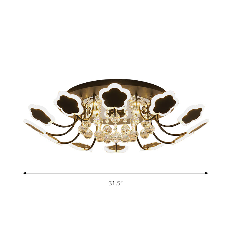 Semi - Mount Petal - Shaped Acrylic Led Ceiling Lamp With Crystal Draping - Black/White 23’/27’