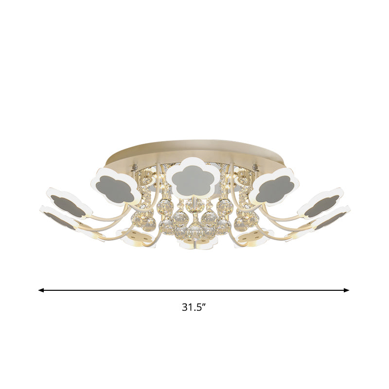 Semi - Mount Petal - Shaped Acrylic Led Ceiling Lamp With Crystal Draping - Black/White 23’/27’