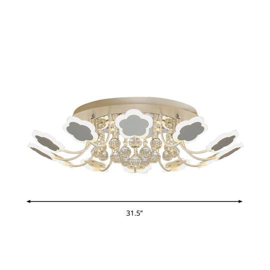 Semi - Mount Petal - Shaped Acrylic Led Ceiling Lamp With Crystal Draping - Black/White 23’/27’